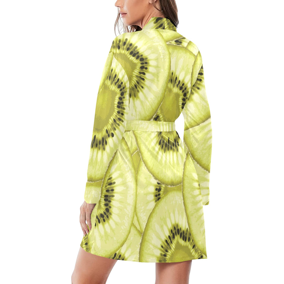 Sliced kiwi pattern Women's Long Sleeve Belted Night Robe
