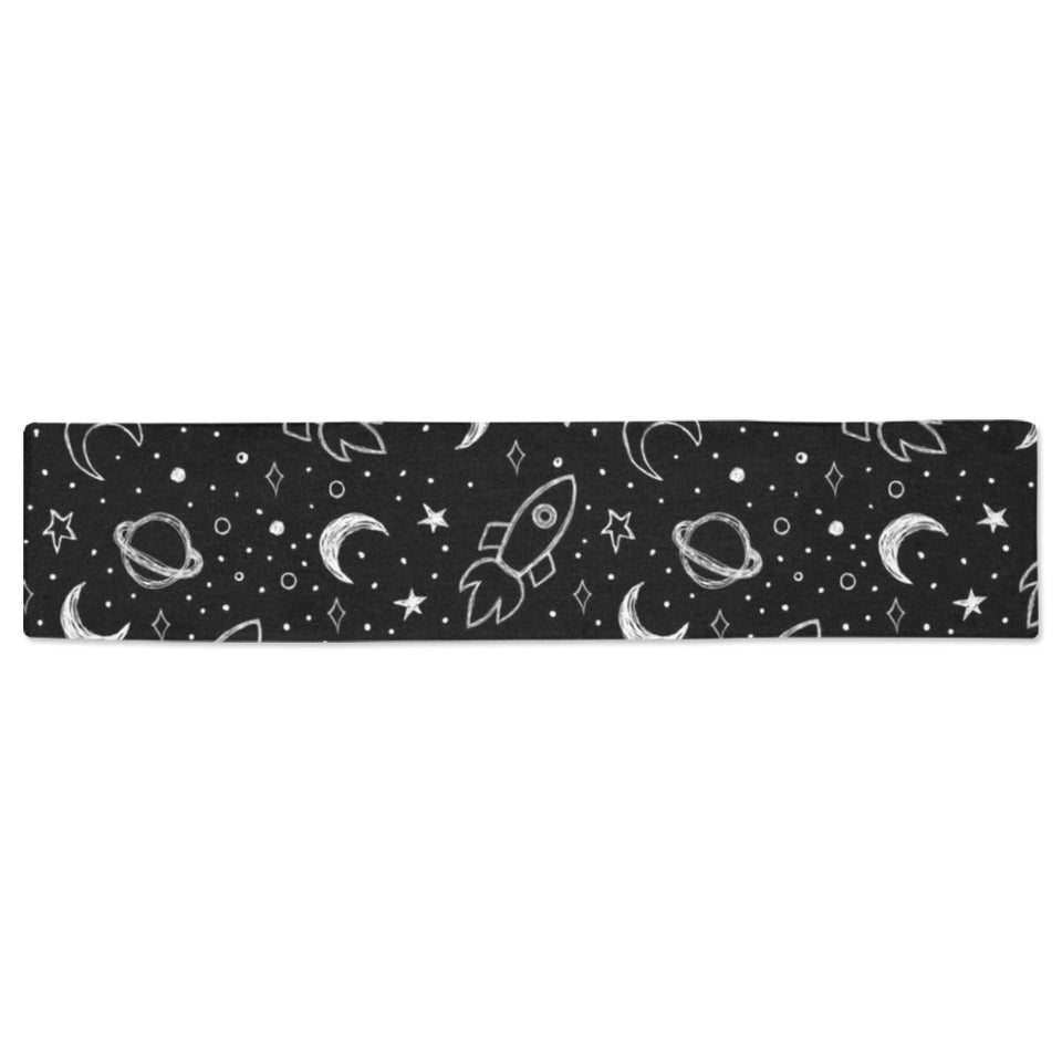 Hand drawn space rocket star planet Table Runner