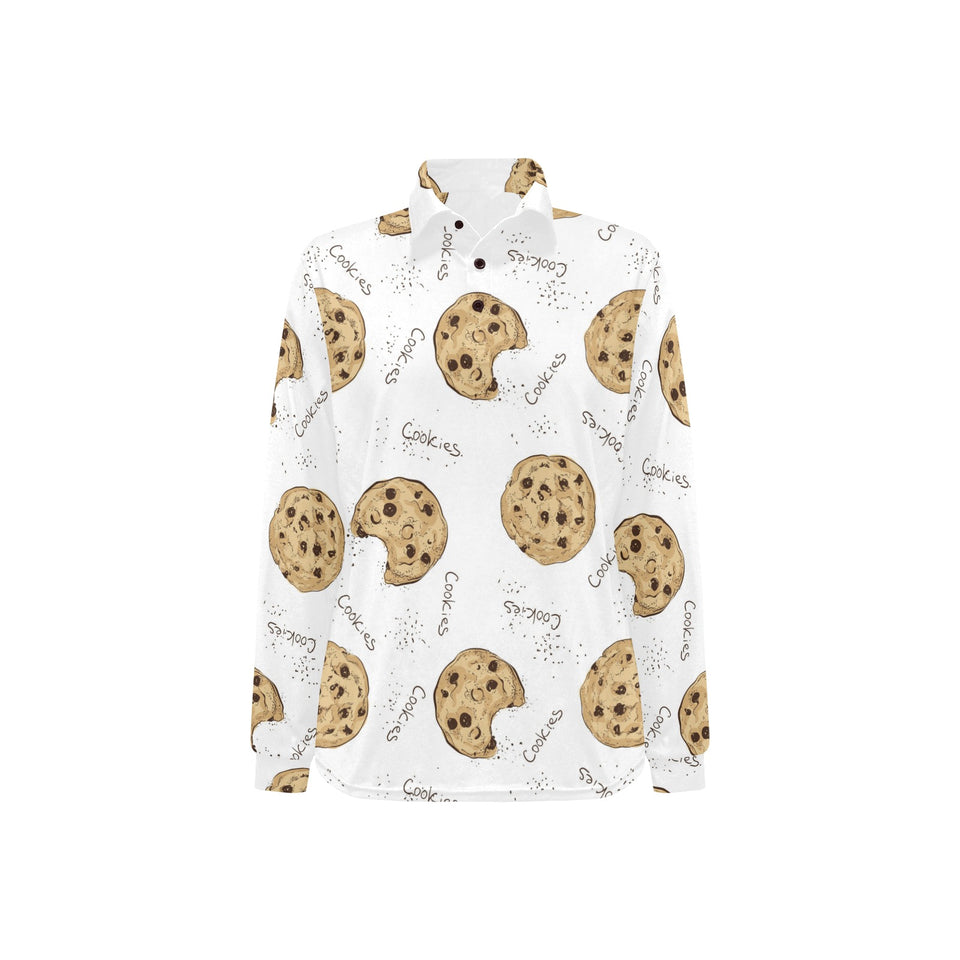Sketch style cookie pattern Women's Long Sleeve Polo Shirt