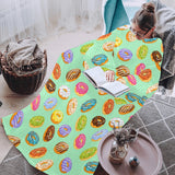 Colorful donut pattern green background Blanket Robe with Sleeves