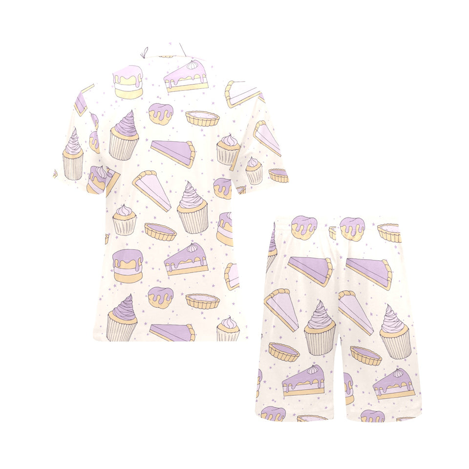 Cakes pies tarts muffins and eclairs purple bluebe Men's V-Neck Short Pajama Set