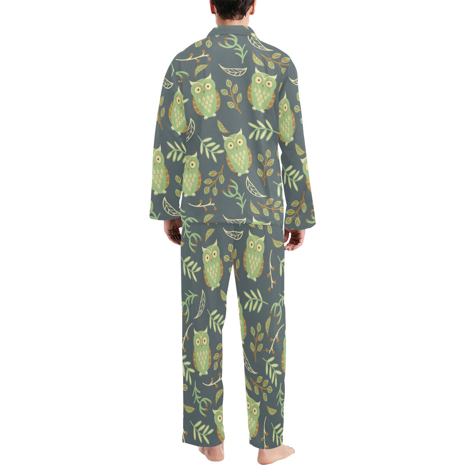 Cute owls leaves pattern Men's Long Pajama Set