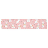 Cute white rabbit flower pink background Table Runner