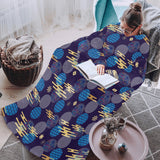 Blue japanese pattern cloud wave flower Blanket Robe with Sleeves
