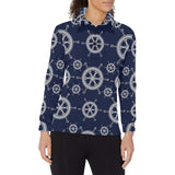 nautical steering wheel design pattern Women's Long Sleeve Polo Shirt