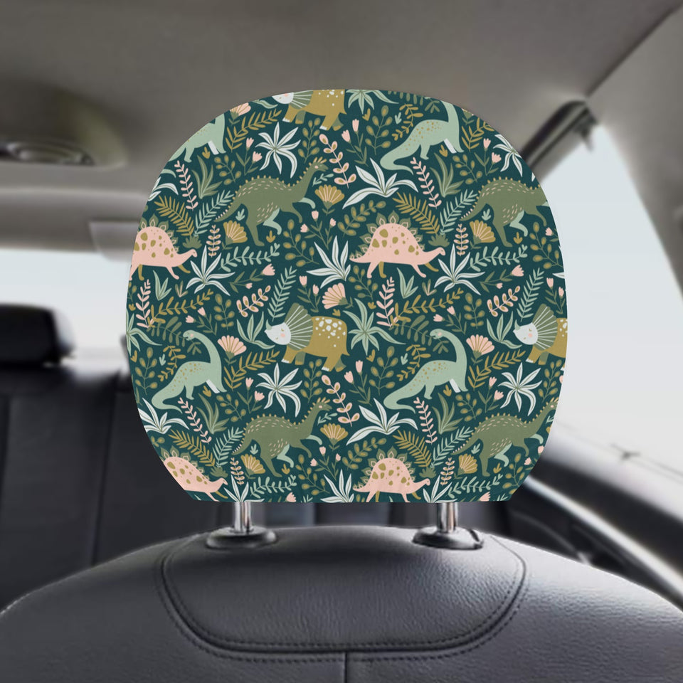 dinosaurs tropical leaves flower pattern Car Headrest Cover