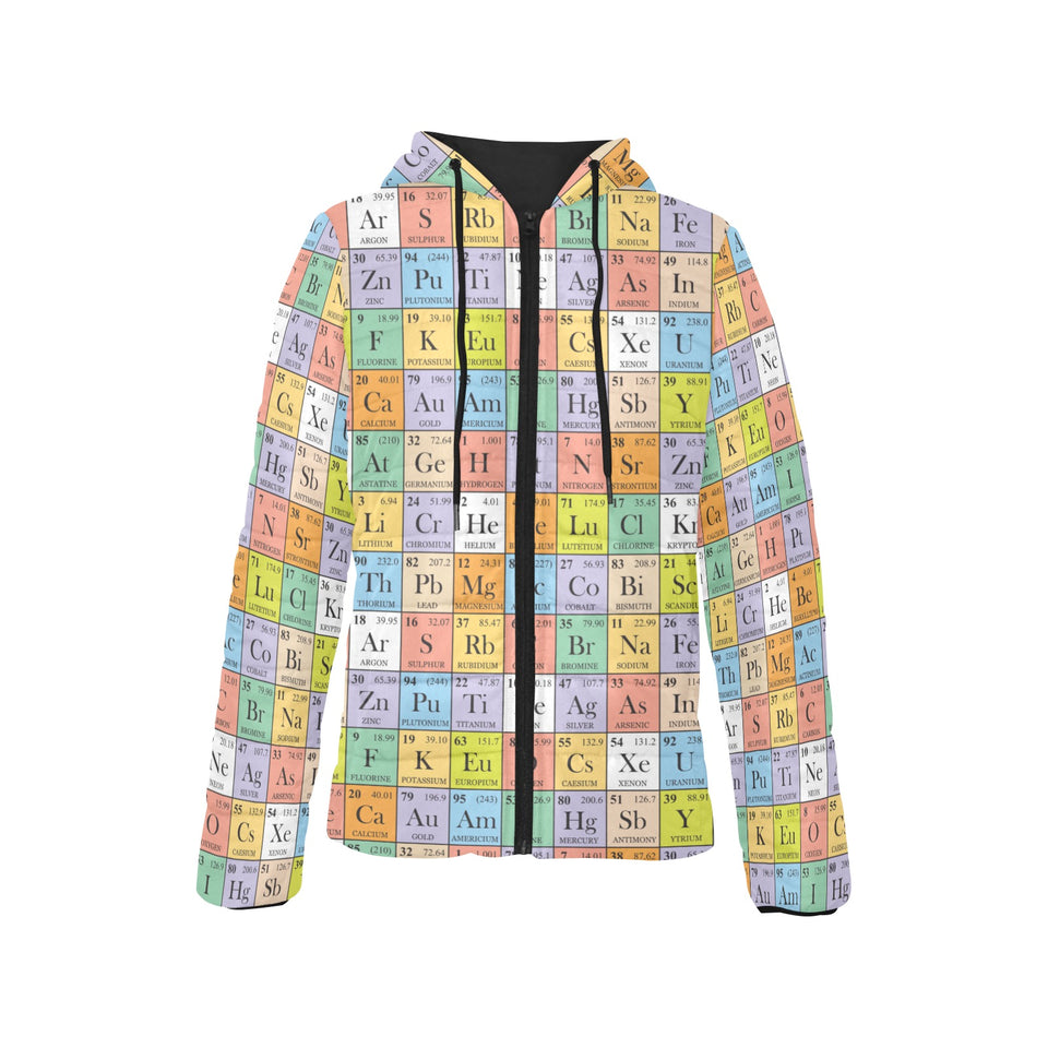 Chemistry Periodic Table Pattern Print Design 01 Women's Padded Hooded Jacket