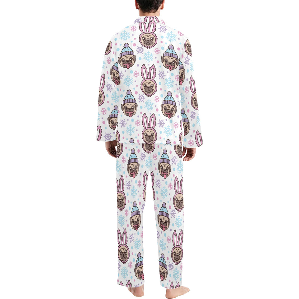 Cute pug hat rabbit costume pattern Men's Long Pajama Set
