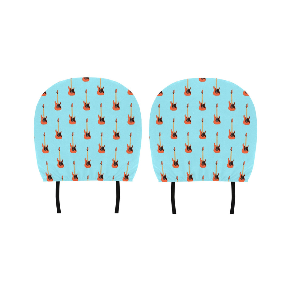 electric guitar pattern light blue background Car Headrest Cover