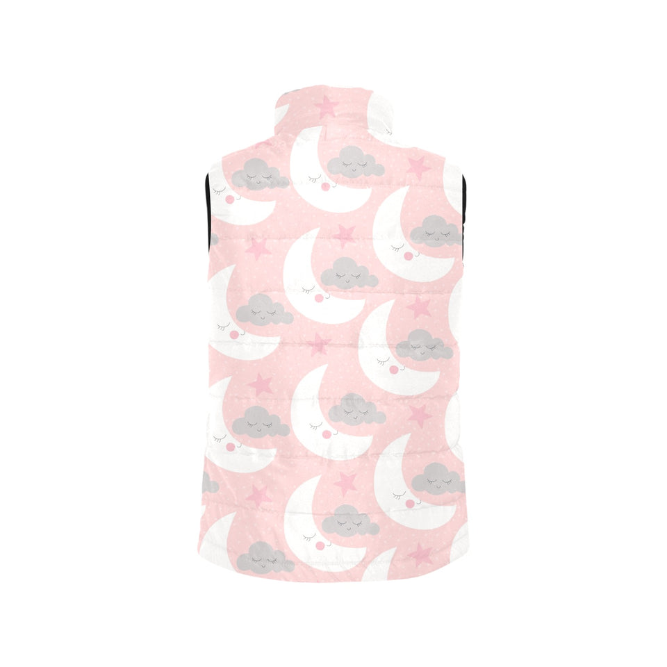 Cute moon cloud star pattern pink dot background Men's Padded Vest