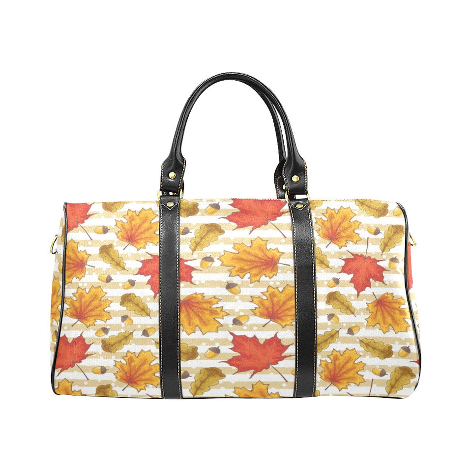 Maple leaf oak leaf acorns beige striped backgroun Travel Bag