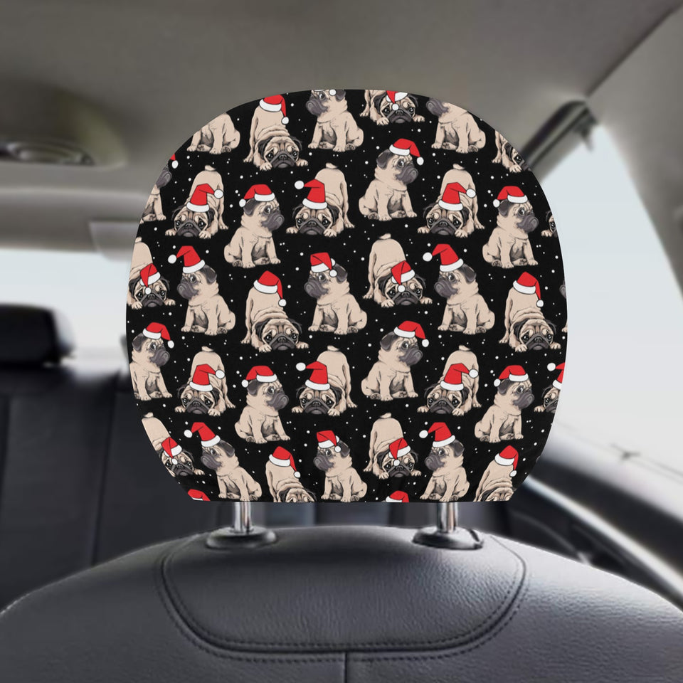 Christmas Pugs Santa_s red cap pattern Car Headrest Cover