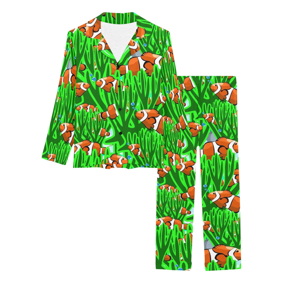 Clown Fish Pattern Print Design 01 Women's Long Pajama Set