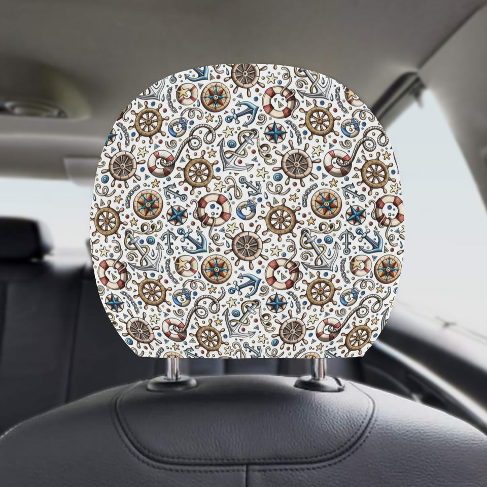 Cute nautical steering wheel anchor pattern Car Headrest Cover