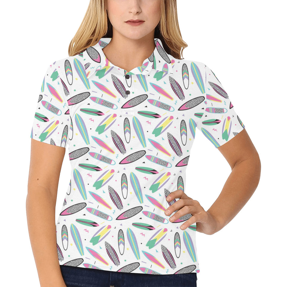Surfboard Pattern Print Design 04 Women's All Over Print Polo Shirt