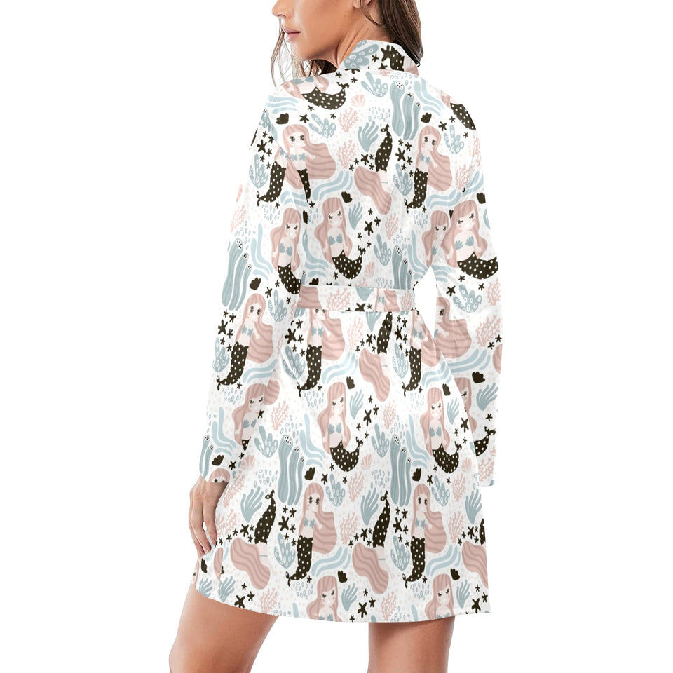 cute mermaid pattern Women's Long Sleeve Belted Night Robe