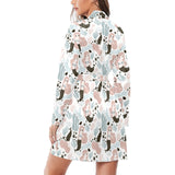 cute mermaid pattern Women's Long Sleeve Belted Night Robe