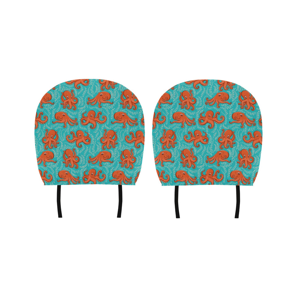 Octopus turquoise background Car Headrest Cover