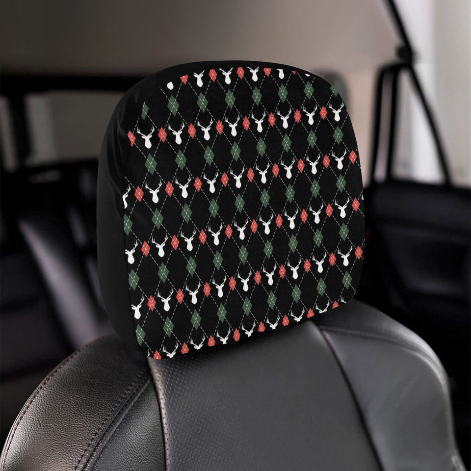Deer Christmas new year pattern argyle Car Headrest Cover