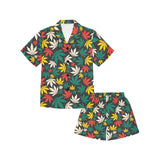 Canabis Marijuana Weed Pattern Print Design 02 Kids' Boys' Girls' V-Neck Short Pajama Set