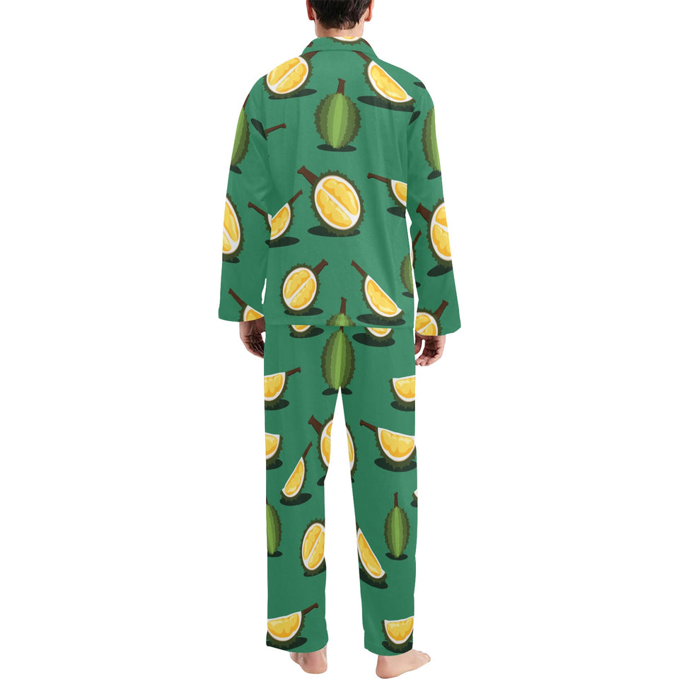 Durian pattern green background Men's Long Pajama Set