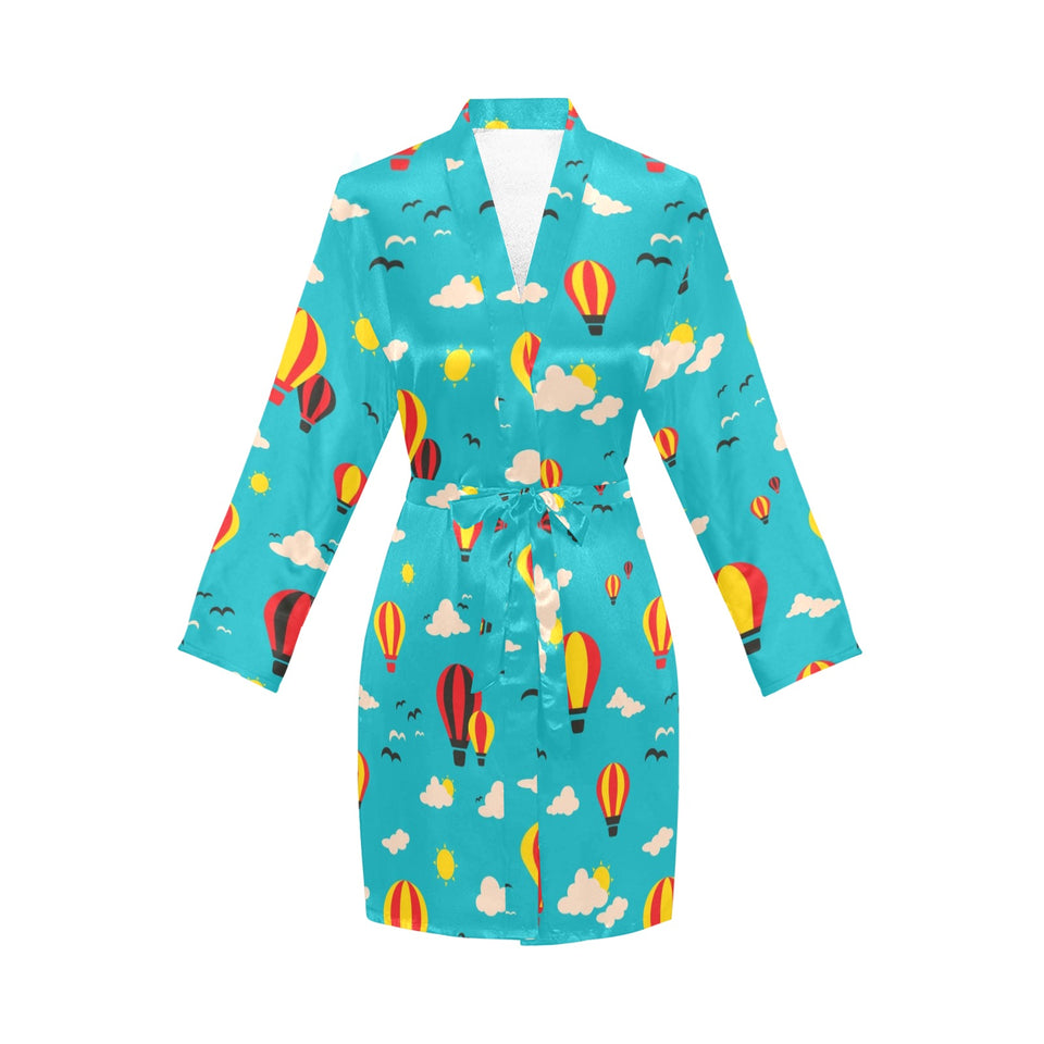 Hot Air Balloon Sky Pattern Women's Long Sleeve Belted Night Robe