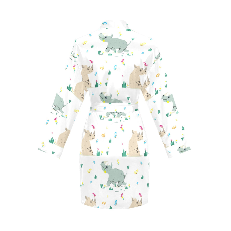Cute Rhino pattern Women's Long Sleeve Belted Night Robe