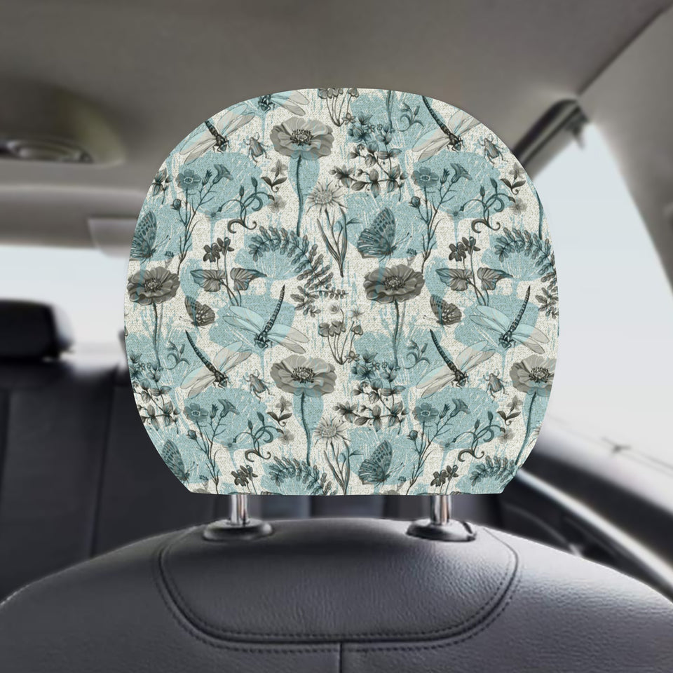 Dragonfly Butterfly Plants insect flower vintage s Car Headrest Cover