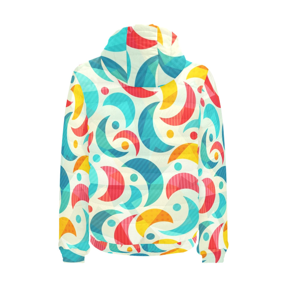 Colorful moon pattern Men's Padded Hooded Jacket