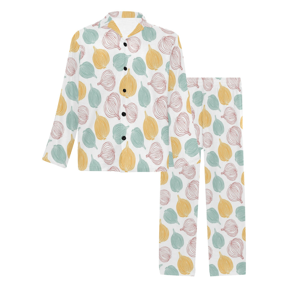 colorful onions white background Men's Long Pajama Set