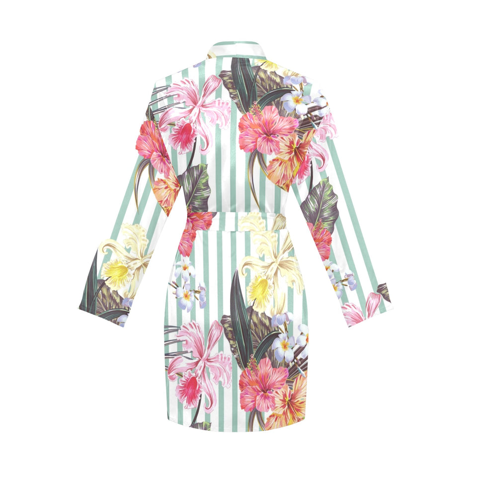 Colorful orchid flower pattern Women's Long Sleeve Belted Night Robe