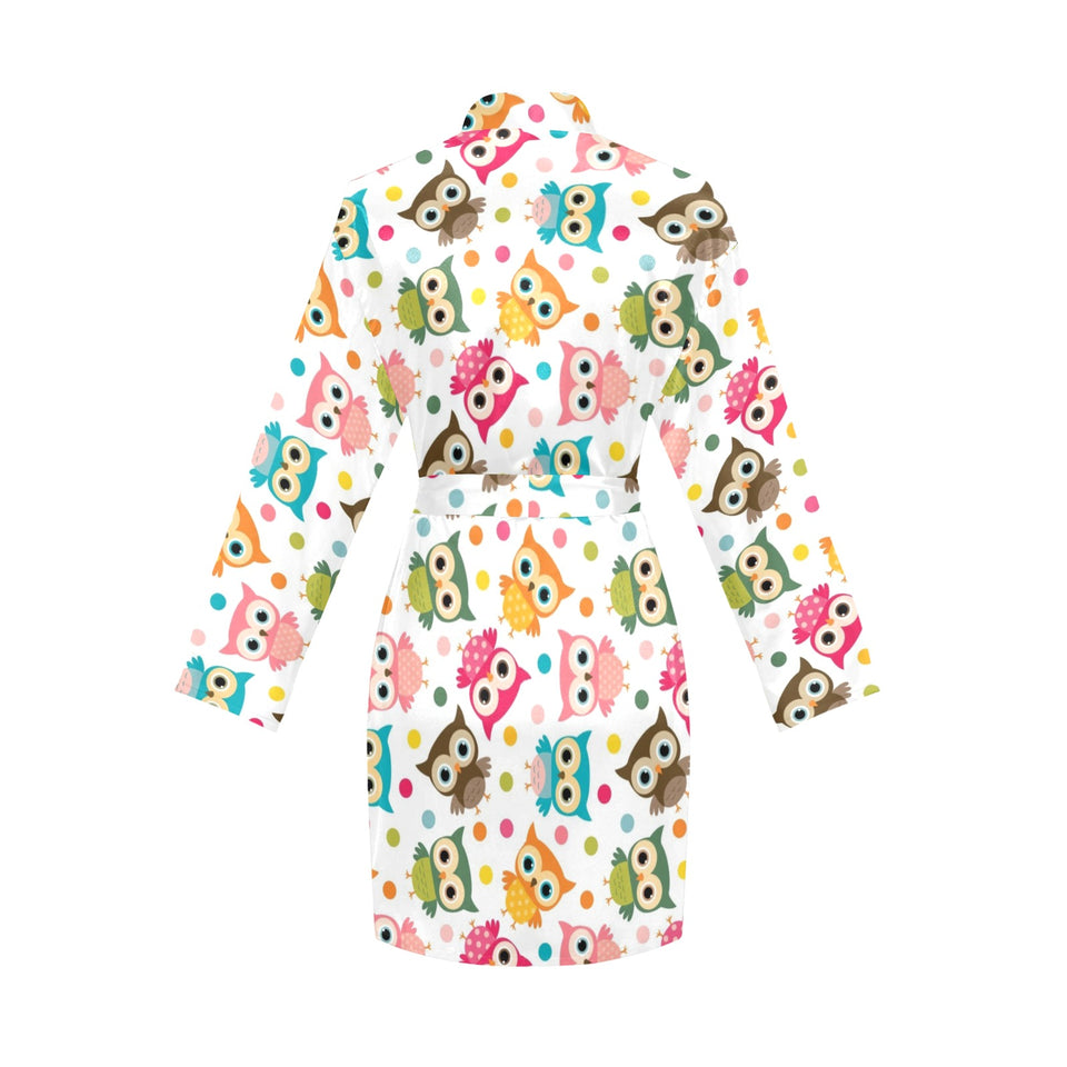 Color cute owl pattern Women's Long Sleeve Belted Night Robe