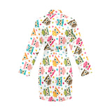 Color cute owl pattern Women's Long Sleeve Belted Night Robe