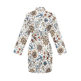 Cute nautical steering wheel anchor pattern Women's Long Sleeve Belted Night Robe