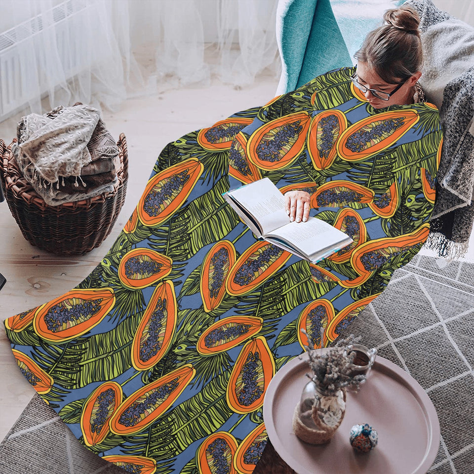 Colorful papaya tropical leaves Blanket Robe with Sleeves