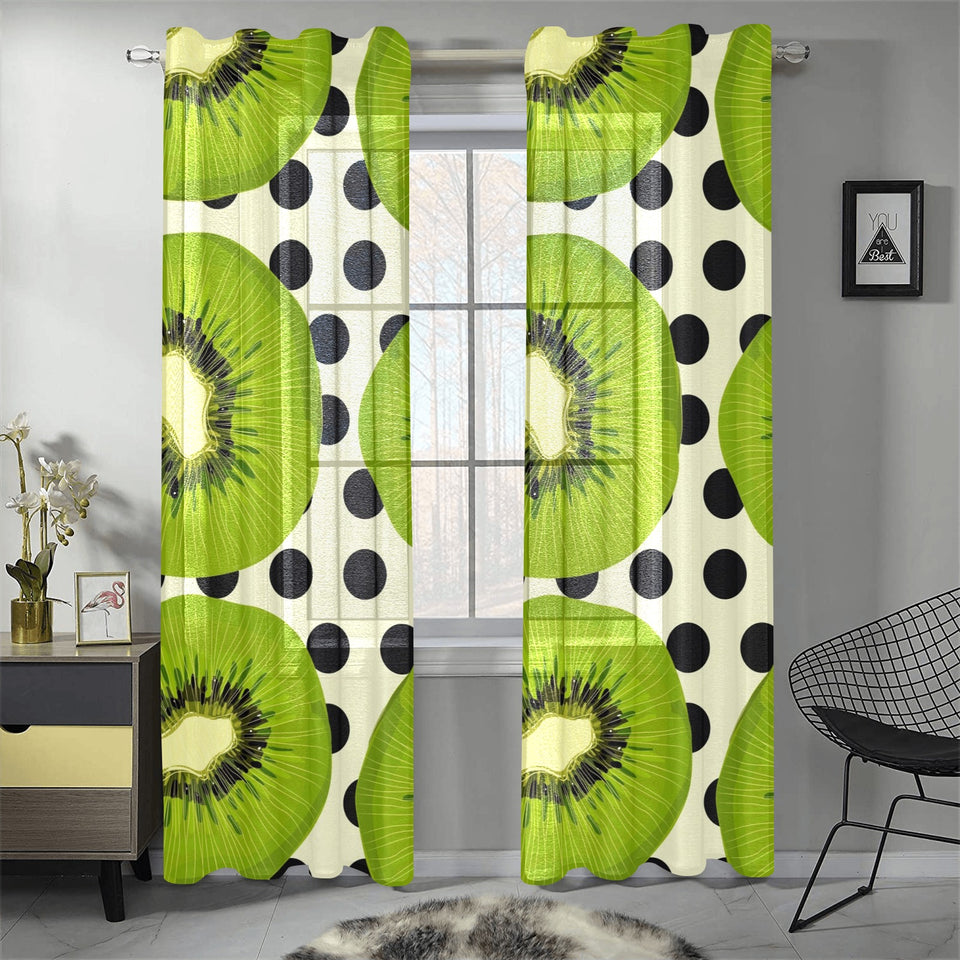 kiwi black dot background Gauze Curtain