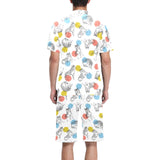 Siberian husky and colorful circle pattern Men's V-Neck Short Pajama Set