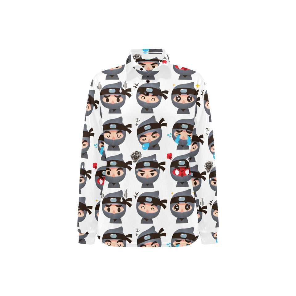 Cute ninja design pattern Women's Long Sleeve Polo Shirt