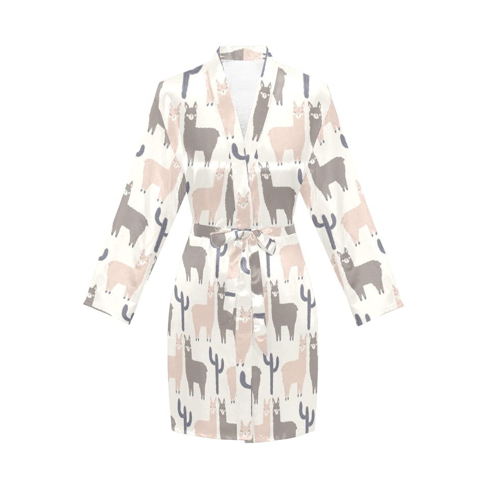 Llama Alpaca pattern Women's Long Sleeve Belted Night Robe