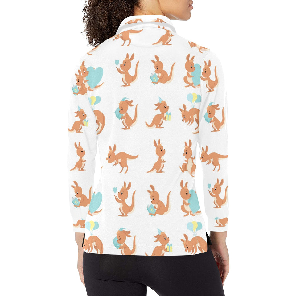 Cute Kangaroo pattern Women's Long Sleeve Polo Shirt
