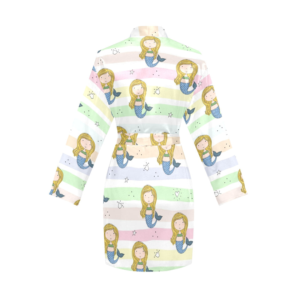 Cute hand drawn mermaid Women's Long Sleeve Belted Night Robe