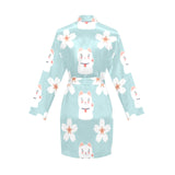 Maneki neko cat sakura Women's Long Sleeve Belted Night Robe