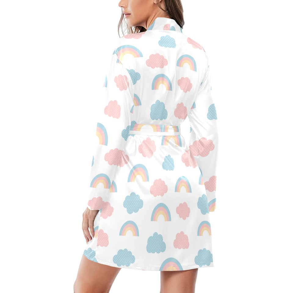 Cute rainbow clound pattern Women's Long Sleeve Belted Night Robe