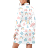 Cute rainbow clound pattern Women's Long Sleeve Belted Night Robe
