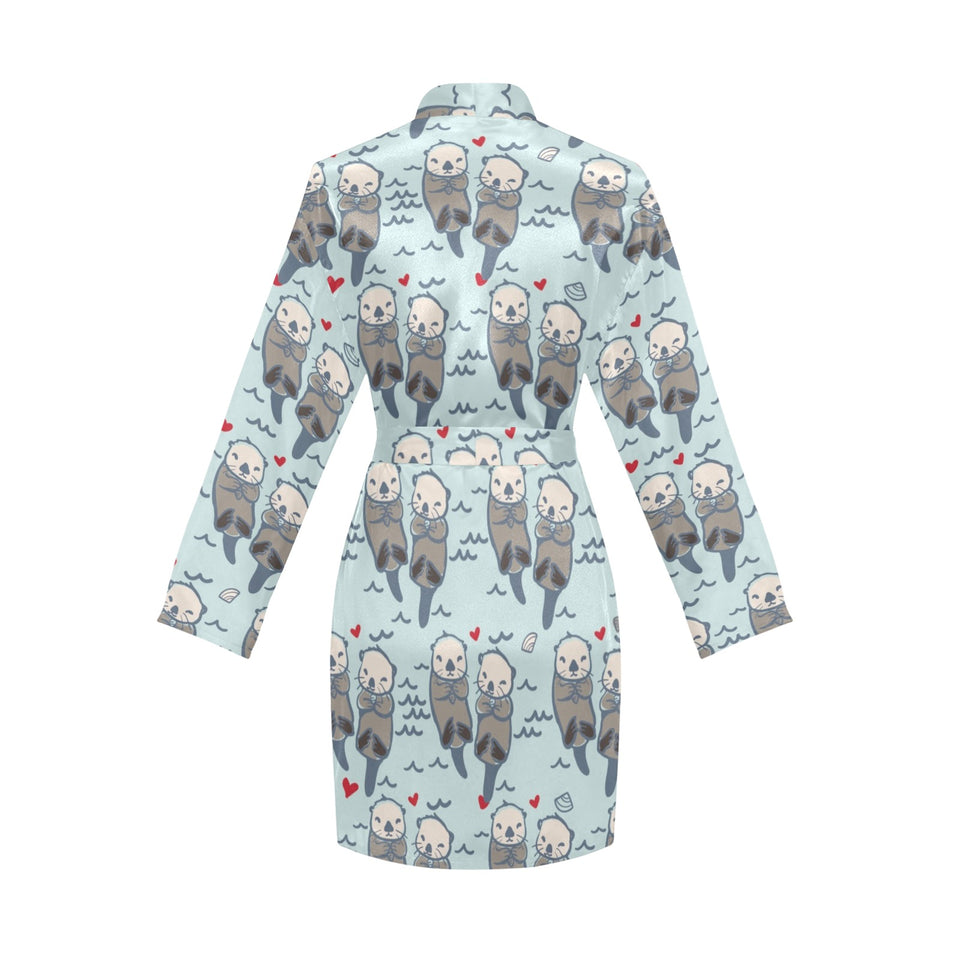 Lovely Sea Otter Pattern Women's Long Sleeve Belted Night Robe