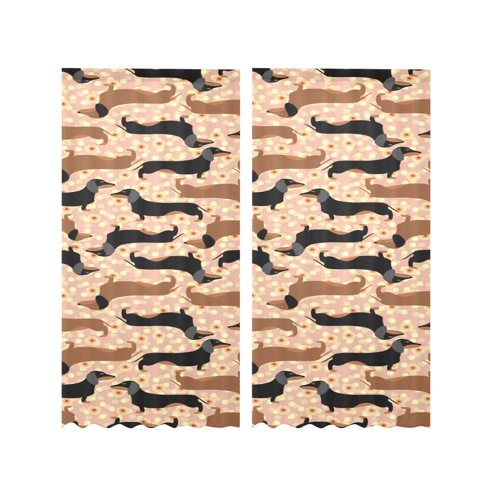 Dachshund floral background Gauze Curtain