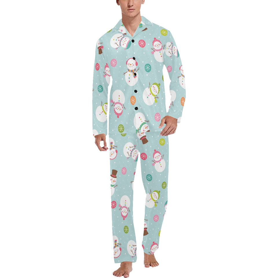 Cute snowman snowflake pattern Men's Long Pajama Set