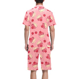 Cake cherry pattern Men's V-Neck Short Pajama Set
