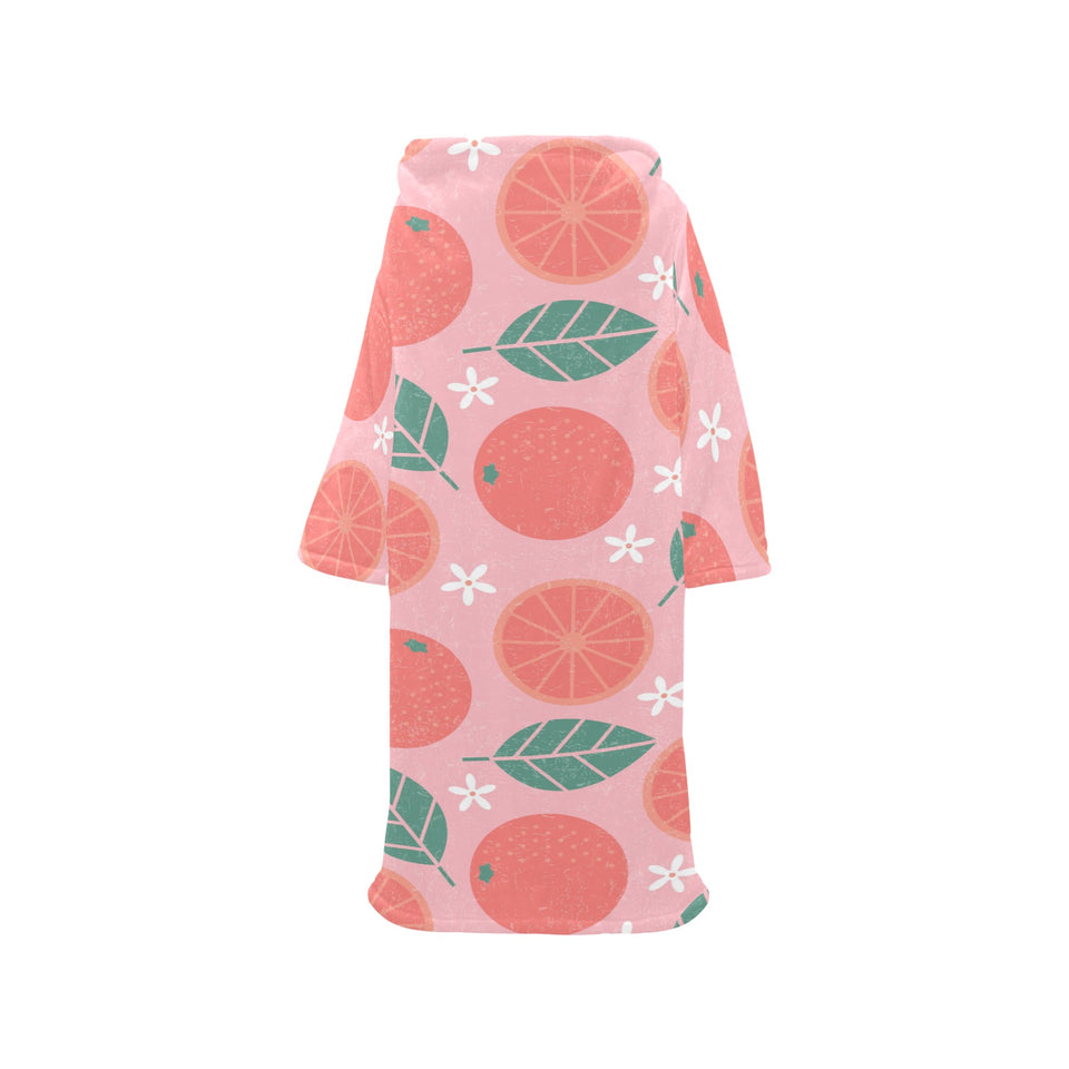Grapefruit leaves flower pink background Blanket Robe with Sleeves