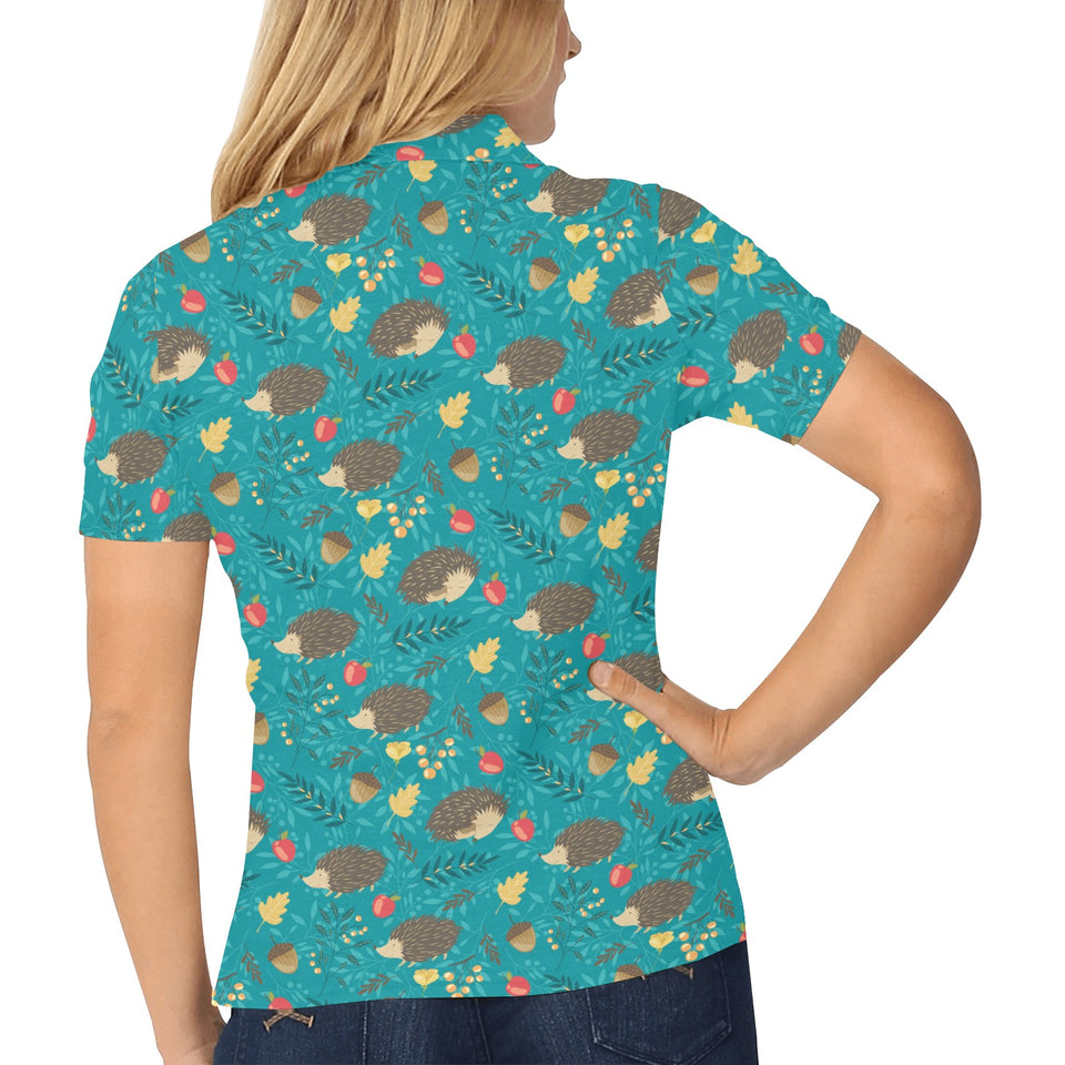 Hedgehog Pattern Print Design 01 Women's All Over Print Polo Shirt